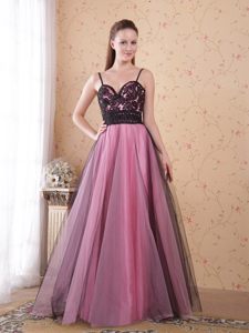 A-line Rose Pink Straps Appliqued Beaded Prom Evening Dress