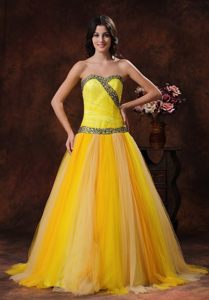 Pretty A-line Sweetheart Floor-length Yellow Prom Dress Stores