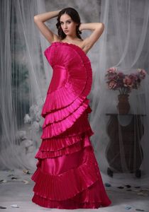 Unique Hot Pink Fan-shaped Decorate Pleated Long Prom Dress