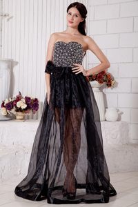 2013 New Arrival Black Beaded Long Prom Dress with Sheer Hem