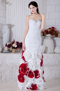 White Mermaid Sweetheart Beaded Flowers Prom Evening Dress
