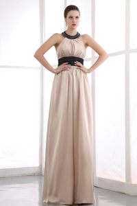 Taffeta Floor-length Prom Dress Beaded Halter Top with Black Sash