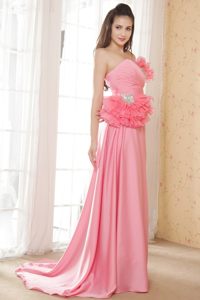 Chiffon Brush Train Watermelon Dress for Prom with Rhinestones