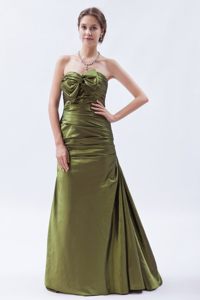 Strapless Prom Cocktail Dress in Olive Green with Bow and Ruches