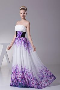 Multi-colored Strapless Print Debs Dress Hand Made Flower Sash