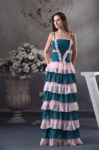 Two-toned Straps Ruched Prom Dress with Ruffled Layers