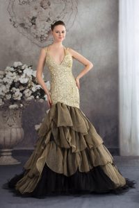 inexpensive Multi-color V-neck Sequins Ruffled Prom Dress