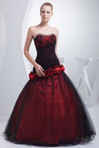 Perfect Wine Red Beaded Prom Evening Dress Hand Made Flowers