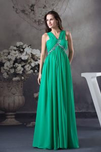 Dressy Green Straps Chiffon Prom Dress with Beading for Celebrity