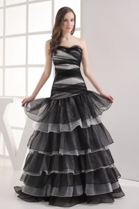 Black A-line Sweetheart Prom Cocktail Dress Multi-layered Ruffles