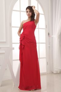 Classic Floor-length Red Prom Evening Dress with One Shoulder