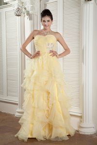 Empire Sweetheart Ruffled Light Yellow Dress for Prom under 150