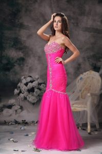 Side Zipper Sweetheart Rhinestones Hot Pink Dress for Prom
