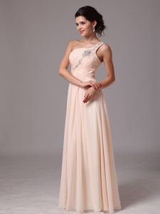 2014 one Shoulder Beaded Champagne Long Prom Evening Dress