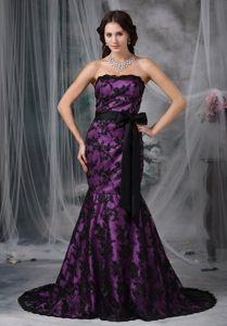 Unique Mermaid Taffeta Lace Black and Purple Prom Dresses