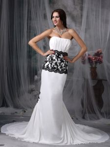 Stylish White Prom Gowns Mermaid Chiffon Lace Decorated Chapel Train