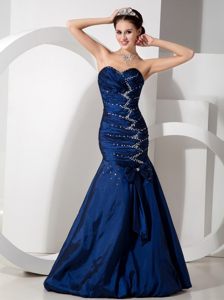 Mermaid Navy Blue Prom Celebrity Dress Beading Sweetheart Floor-length