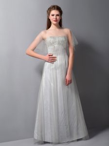 Floor-length Gray Prom Bridesmaid Dress with Tulle And Taffeta in Serra