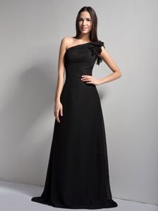 Single Shoulder Black Prom Cocktail Dresses A-line Chiffon Floor-length