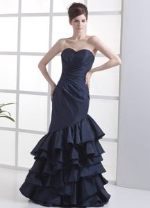 Navy Blue Prom Graduation Dresses Mermaid with Ruffled Layers in Style