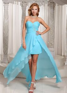 High-low Prom Homecoming Dresses Beading Sweetheart in Aqua Blue