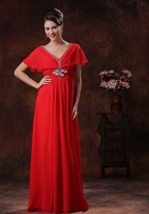 Amazing Red V-neck Chiffon Prom Graduation Dresses with Floor-length