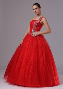 Fitted Beaded one Shoulder Prom Homecoming Dresses Paillette in Red