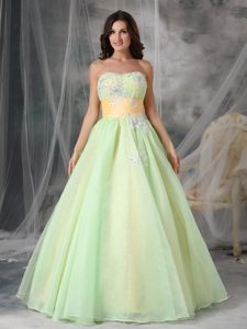 Sweetheart Appliques Prom Cocktail Dresses with Sash in Yellow Green