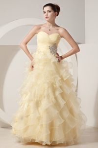 Ruched Bodice Prom Gown Dresses Beading Ruffled Layers Floor-length