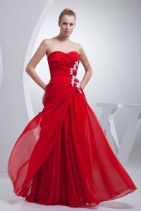 Red Floor-length Prom Party Dresses Ruches And Appliques Side Zipper