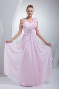 Princess Baby Pink Straps Prom Dresses Beading Floor-length in Chiffon