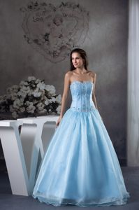 Appliques Sweetheart Prom Celebrity Dress Beading Organza in Light Blue