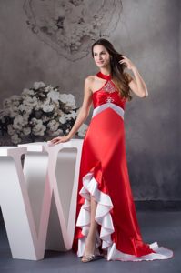 Beaded Halter Top Prom Gown Dress Asymmetrical Brush Train in Niteroi