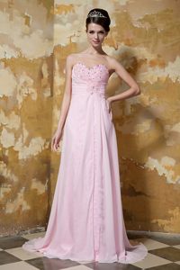 Gorgeous Pink Strapless Prom Gowns Sweetheart Beading Sweep Train