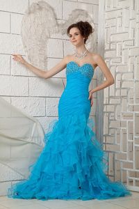 Mermaid Sweetheart Beaded Prom Celebrity Dresses Ruches And Ruffles
