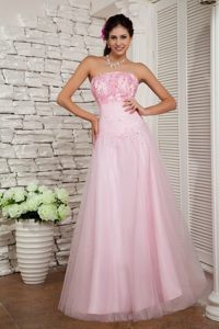 Baby Pink Tulle Prom Dress with Beading Floor-length in Ribeirao Preto