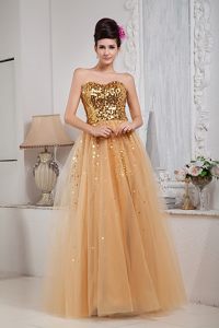 Tulle Sequins Sweetheart Gold Prom Celebrity Dress Wholesale
