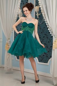 Puffy Appliqued Dark Green Mini Prom Graduation Dresses