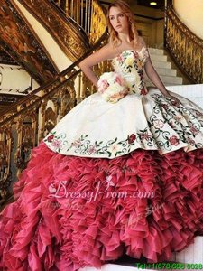 Luxury Sleeveless Brush Train Lace Up With Train Embroidery and Ruffles Vestidos de Quinceanera