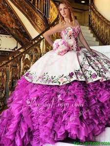 Custom Made Sweetheart Sleeveless Lace Up 15 Quinceanera Dress Pink And White Organza