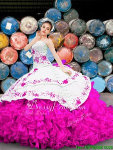 Custom Designed Sleeveless Appliques and Embroidery and Ruffles Lace Up Quinceanera Gowns