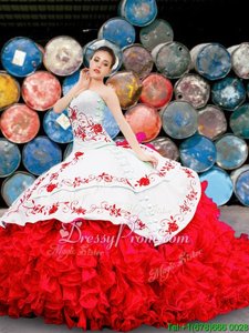 Fantastic Sweetheart Sleeveless Organza Sweet 16 Quinceanera Dress Appliques and Embroidery and Ruffles Lace Up
