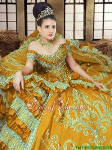 Gold Sleeveless Satin Lace Up 15th Birthday Dress forMilitary Ball and Sweet 16 and Quinceanera