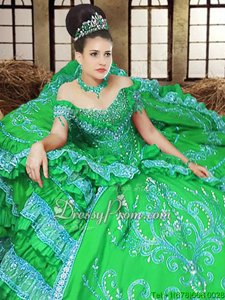 Cute Off The Shoulder Sleeveless Satin Vestidos de Quinceanera Embroidery Lace Up