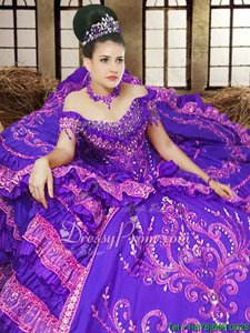 Cheap Off The Shoulder Sleeveless Satin Quinceanera Dress Embroidery Lace Up