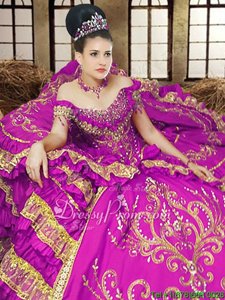 Great Purple Sleeveless Floor Length Embroidery Lace Up Vestidos de Quinceanera