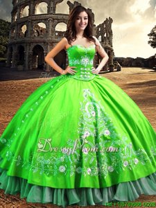 Inexpensive Spring Green Sleeveless Lace and Embroidery Floor Length Sweet 16 Dresses
