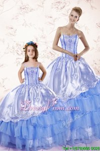 On Sale Baby Blue Sleeveless Organza Lace Up Vestidos de Quinceanera forMilitary Ball and Sweet 16 and Quinceanera