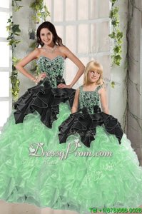 Flare Floor Length Black and Apple Green Ball Gown Prom Dress Sweetheart Sleeveless Lace Up
