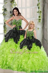 Fabulous Black and Green Sleeveless Organza Lace Up Quinceanera Dress forMilitary Ball and Sweet 16 and Quinceanera